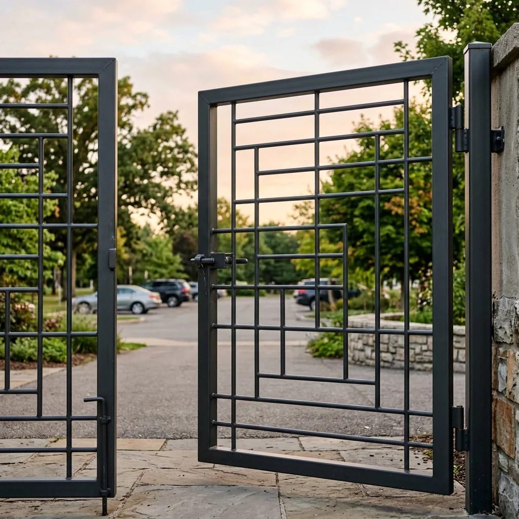 Решётчатые распашные ворота современного дизайна